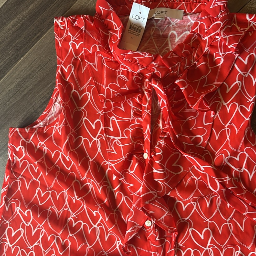 Loft Heart Ruffle Tie Neck Shell - Picture 6 of 6